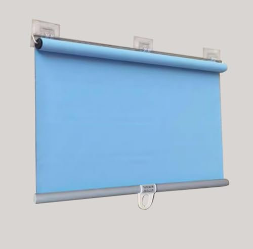 Ausziehbarer Verdunkelungsrollo für Fenster, Hellblau, 70 x 150 cm, ohne Bohren, Sichtschutzvorhang mit automatischer Saugnapf-Installation für Büro und Zuhause