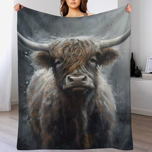 Yaxinduobao Highland Cow Fleecedecke, Überwurf, maschinenwaschbar, Flanell-Plüsch-Überwurf, Decke für Bett, Couch, Sofa, Stuhl, super weich, flauschig, gemütlich, bedruckte Decke für Kinder, Jungen,