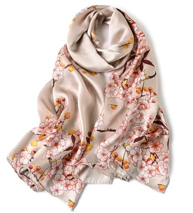 STORY OF SHANGHAI Seidenschal Damen 100% Seide, Natur Silk Scarf for Women, Luxuriöse Seidentuch Halstuch, Stola Als Geschenk, Warm Leicht und Weich, Mit Motiv 53 * 170 cm,Rosa Blumen