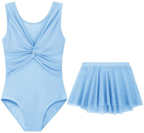 DAXIANG Toddler Ballet Leotards for Girls Dance Leotards with Shiny Skirt Gymnastic Outfit Dress Classic Sleveless Light Blue 3T 4T