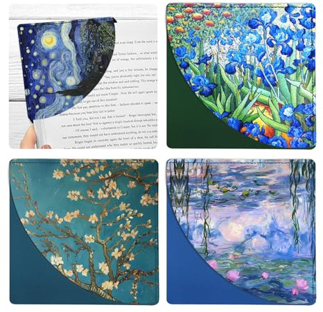 bolimoss Van Gogh Corner Bookmarks 4 Pcs, Oil Painting Floral Leather Book Accessories for Book Lovers, Monet Water Lilies Reading Book Page Markers for Women Girls Men Teacher Student Boys Kids Gifts