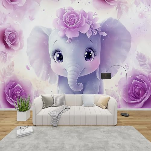 GEDAEUBA Papier Peint Panoramique éléphant, Papier Peint Intissé Motif Animaux Enfant, Tapisserie Panoramique Salon, Décoration Murale Chambre, 400x280 cm