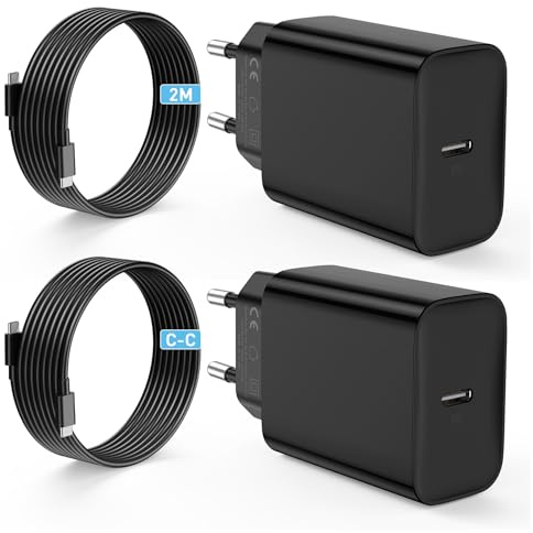 30 W USB-C-strömförsörjning, snabbladdare med 2M snabbladdningskabel - kompatibel med iPhone 16/15 Plus Pro Max, AirPods, iPad, Galaxy S24/S23/S22/S21 - 2-pack, svart