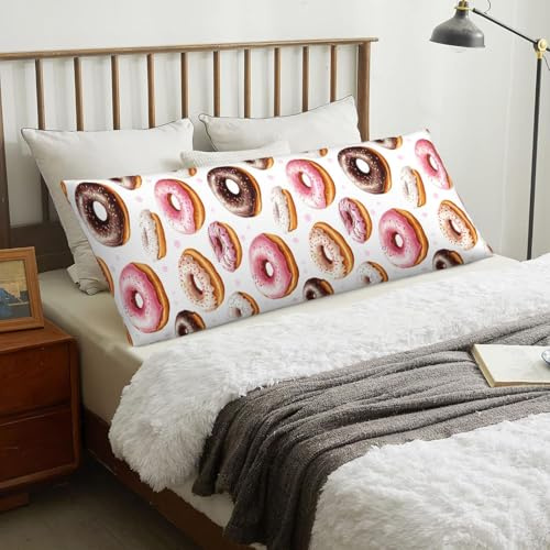 Federa per cuscino per il corpo con cerniera, 50 x 137 cm, con stampa a ciambella rosa, morbida e confortevole, federa lunga rimovibile