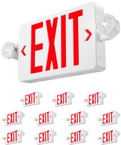 Amico 12 Pack Red Exit Signs with Emergency Lights, Commercial Grade, 94V-0 Fire Resistant Housing, Two LED Adjustable Head, Emergency Exit Sign with Lights Battery Backup, ETL Certified, AC 120/277V