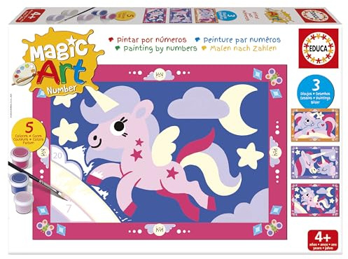 Educa - Pintar con números Unicornios | Magic Art Number | Manualidades infantiles | Recomendado para niños y niñas a partir de 4 5 6 años (20288)