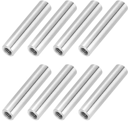 PATIKIL M4x0.7mm Pitch 304 Stainless Steel Round Coupling Nuts, 8 Pcs 30mm / 1.18 Length Metric Coarse Thread Connector Sleeve Rod Bar Stud Fully Threaded Nut Fastener, Silver Tone