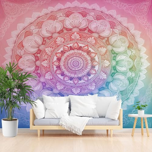 Gaqinhh Fleur Mandala Coloré Papier Peint Panoramique, Bohème Vintage Papier Peint Intissé, Motif Mandala Fantaisie Tapisserie Murale Cuisine Salle de Bain, Décoration Murale Chambre, 150 x 105 cm