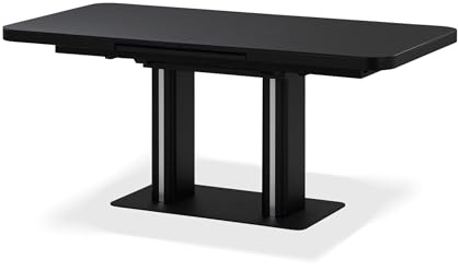 KHG Esstisch ausziehbar mit Glasplatte Schwarz, integrierter Mittelauszug 180-240 cm, Küchentisch bis 100 kg belastbar, gerade Tischkante mit abgerundeten Ecken, Edelstahl-Bodenplatte