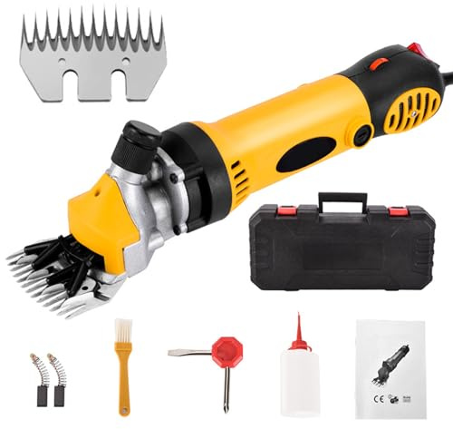 Tondeuses à moutons, cisailles à moutons 900 W avec réglage à 6 vitesses, cisailles à moutons professionnelles électriques filaires, acier allié, 5 accessoires, pour raser la laine de fourrure yellow