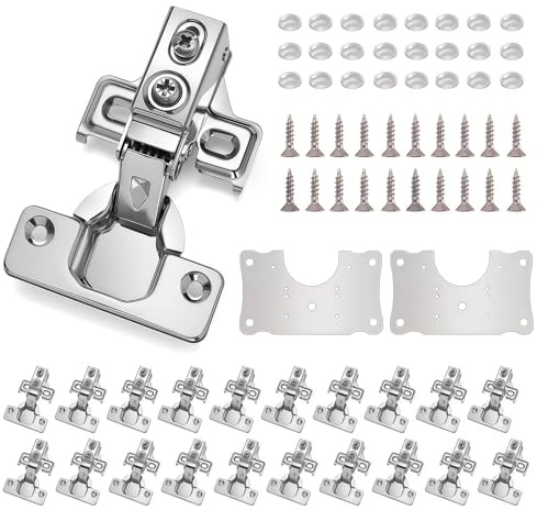 Mirdinner Cabinet Hinges - 24 Pack for 1/2 inch Overlay Cabinet, Face Frame Concealed 105Deg Self Closing Hinges, Stainless Soft Close Cabinet Door Hinges with Mounting Screws and Repair Plate