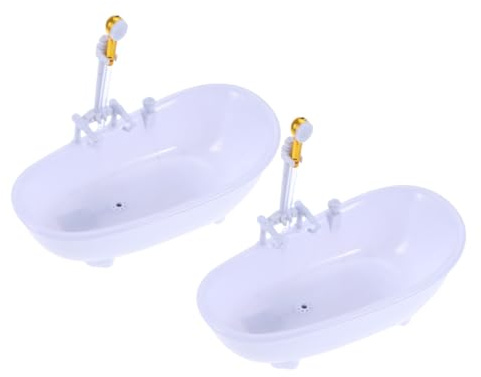 Alasum 2pcs Doll Electric Bathtub with Water Sprayer for Plastic Bathing Pool for Doll Swimming and Bathtime Fun Battery Powered No Batteries Included White