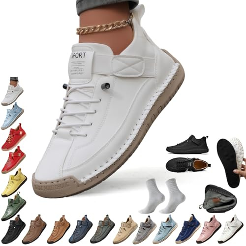 2026 Neue Modelle Montela Sneakers, Montela Schuhe, Komfortable & Schmerzfreie Orthopädische Sneakers, mit Verstellbarem Gummiband, Hineinschlüpfen, zum Wandern Camping(Weiß mit gelbem Hintergrund,41)