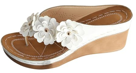 CEWIFO Pantofole Donna Estive Infradito E Ciabatte da Spiaggia Donna Sandali Ciabatte Donna con Tacco a Cuneo e Stile Pesce per Estivo Casual (White, 38)