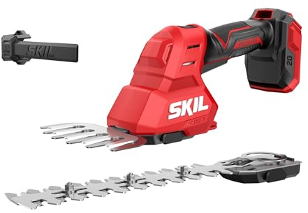 SKIL 0631CA Akku-Gras- und Strauchschere (2-in1 Gras- und Strauchschere, für kleine Hecken und Sträucher bis 8 mm, werkzeugloser Klingenwechsel, Garten Geräte, Garten Zubehör) GV1E0631CA