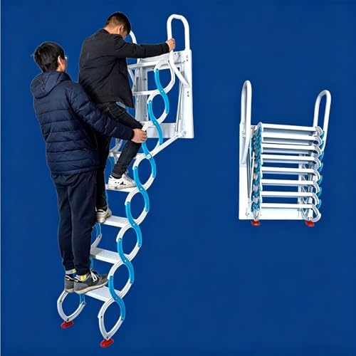 Sistema di discesa per scala retrattile per soffitta, scala retrattile per soppalco resistente con capacità di 300 kg per garage, cantina e tetto(12 steps 305CM/118.1IN)