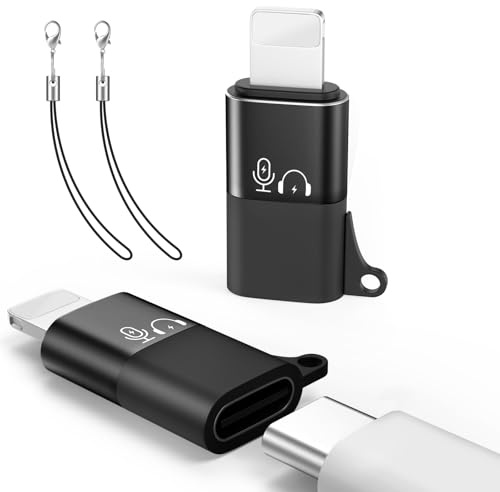MoKo for DJI Mic Mini USB C to Lightning Audio Adapter for iPhone, 2 Pack | Support Music Playback & Charging, Not for DJI Mobile Receiver & Phone Calls, For iPhone 14/13/12/11/USB-C EarPods, Black