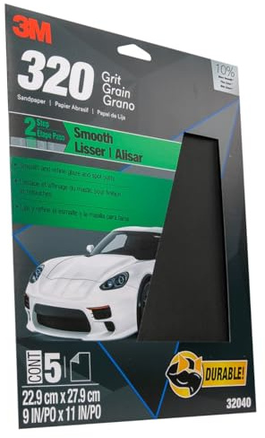 3M Wetordry Sandpaper, 32040, 320 Grit, 9 inch x 11 inch, 5 Sheets Per Pack