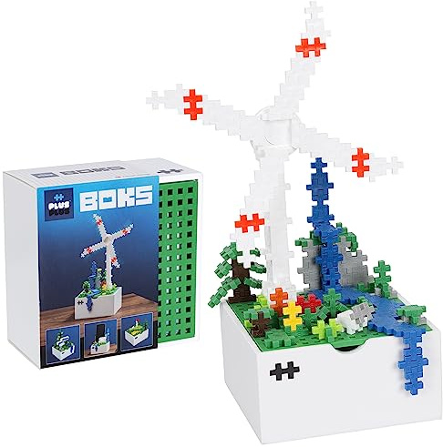 Plus-Plus Kreativ-Bausteine BOKS, Windmühle, Box mit Platte, Geniales Konstruktionsspielzeug, inkl. 220 Teile, Weiß