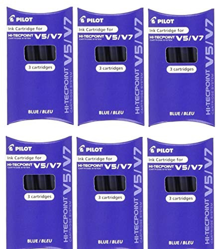 Pilot bxc-v5/V7 Bleu Recharge Cartouches d'encre de rechange de remplacement pour stylo roller Hi-Tecpoint V5 et système V7 Cartouche d'encre liquide rechargeable (Lot de 6–18 Cartouches)