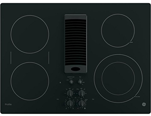 GE PP9830DJBB 30 Inch Smoothtop Electric Cooktop with 4 Burners, 3-Speed Downdraft Exhaust System, 9/6 Inch Power Boil, Bridge Element and