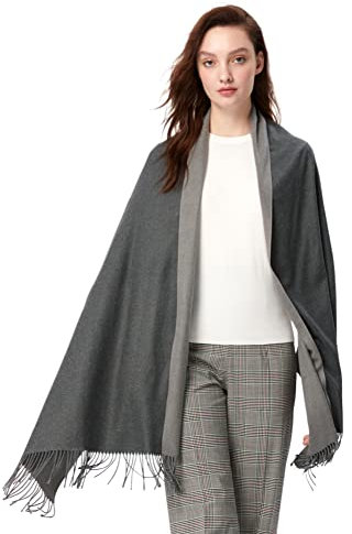 MaaMgic Schal Damen Zweifarbig Stola mit Baumwolle Herbst Winter Mehrfarbige Deckenschal MEHRWEG Dunkelgrau Grau