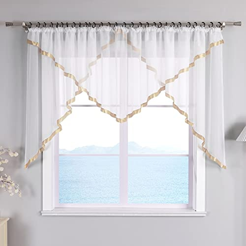 ESLIR Scheibengardine mit Kräuselband Gardinen Küche Voile Sand 145x450 | Bistrogardinen, Transparent, Stores Vorhänge mit Satinband, 1 Stück, Fenstergardinen modern, Wohnzimmer, Küchengardinen