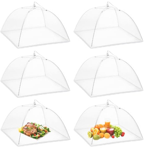 Onarway Food Serving Tents 6 Pack 17 Inch Pop-Up Encrypted Mesh Food Covers, Keep Flies Bugs Mosquitoes Away, Fine Net Screen Umbrella for Outdoors, Parties Picnics, BBQs, Reusable & Collapsible