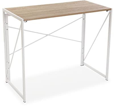 Versa Jack Schreibtisch für den Computer, Arbeitstisch Kompakter Tisch Büro, Klappbar, Maßnahmen (H x L x B) 74 x 45 x 90 cm, Holz und Metall, Farbe: Weiß