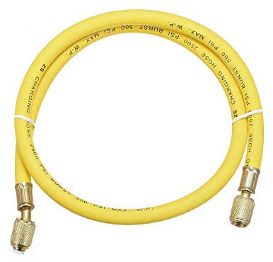 sourcing map Tubo de manguera de carga, rosca SAE 1/4, tubo de 2,95 pies de longitud y 500 PSI, para mantenimiento de refrigeración de aire acondicionado doméstico, amarillo