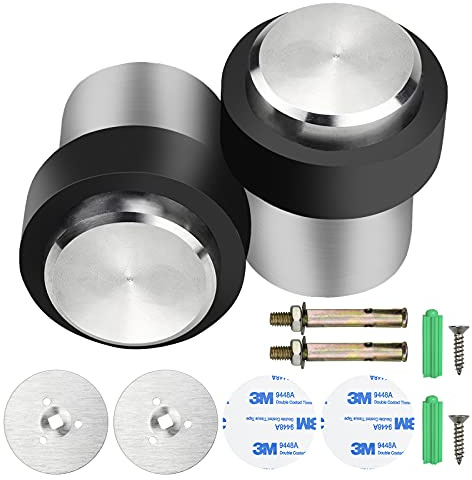 TEESIN Butoir sol inox à visser rond - Set de 2 - Butoir inox vis porte - Adaptable aux portes massives