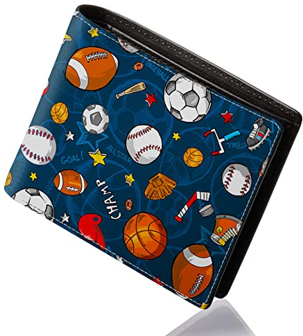 FRMARCH Cool Wallet for Boys - Teen Boys Wallet Sport Ball Print Slim Thin PU Leather Bi-Fold Purse Wallets with Credit ID Card Cash Holder Coin Pocket ID Window for Men Youth Teens
