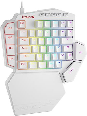 Redragon K585 DITI One-Handed RGB Mechanical Gaming Keyboard, Type-C Professional Gaming Keypad with 7 Onboard Macro Keys, Detachable Wrist Rest, 42 Keys (White, Blue Switch)