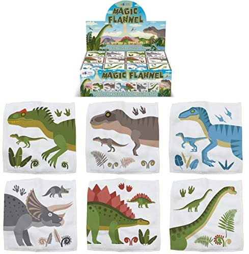Hello Chums Wash Cloth - Dinosaur Magic Flannel, Face Cloths Flannels Cotton (Set Of 6 included) - Fun Designs for Children, Baby, Kids - 6 Unique Designs
