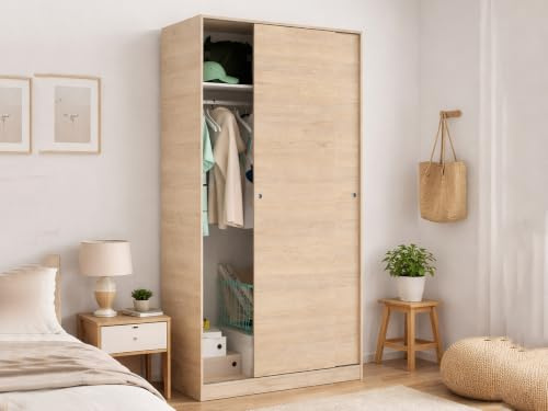 Dmora Guardaroba 2 Ante Kilimangiaro 50x204h cm Marrone Rovere Appendiabiti un Ripiano, Armadio Camera da Letto 2 Ante