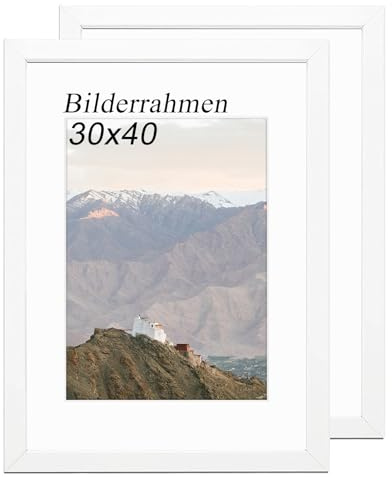 RUN HELIX Bilderrahmen 30x40 Weiss 2er Set – rahmen 30x40 cm mit bruchsicherem Acrylglas und Passepartout - Leichtgewicht 30x40 cm bilderrahmen für Poster, Bilder, Diplome - Wand Dekoration