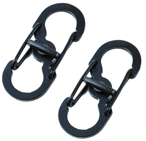 2 Stück Schlüssel Karabiner Klein Mini Doppelkarabiner Edelstahl Schlüsselringe rutschfeste,Kreative Hängeschnalle,Länge 35 mm x Breite 15 mm x Dicke 1,5 mm (Schwarz)