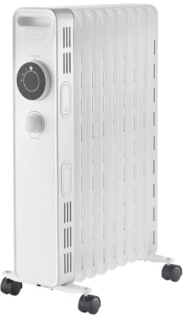 Oil Filled Radiator, 2kW/2000W 9 Fin Electric Heater with 3 Adjustable Heat Settings & Overheat Protection, 2000 W, White