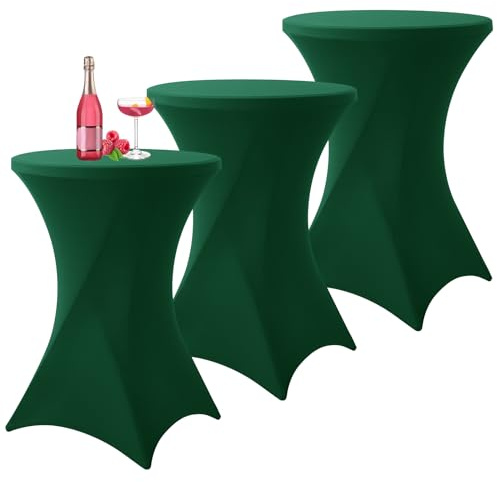 3er-Set Stretch Stehtisch Husse für Bistrotisch Dunkelgrün Ø80-85 cm Spandex Stretch Tischdecke, Verstärkung im Fußbereich Für Hochzeit Geburtstagsfeier Bankett Bistrotische(80×110cm,Dunkelgrün)