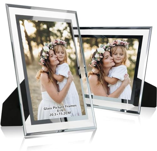 DMSELL 2 Pack Glass Photo Frame 8x6, Glass Picture Frames 8x6 for Wedding Photos,Family Photos and Home Decoration
