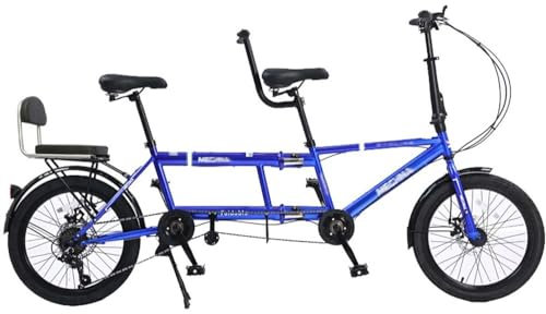 Kcolic Bicicleta Tándem Plegable, Bicicletas Tándem Familiares para Dos Adultos, Bicicletas Tándem Ajustables 7 Velocidades, Bicicletas Crucero para Viajes Y Paseos En Pareja A