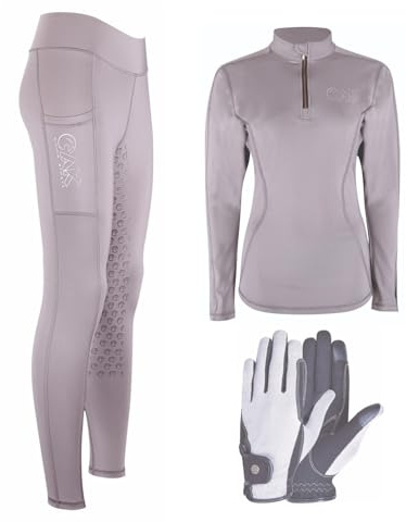 AK Horse Riding Tights for Women High Waisted Breathable Equestrian Breeches Full Seat Silicone Grip Stretch Riding Leggings (UK, Alpha, S, Regular, Regular, Bundle Offer (All in ONE) Steel Grey)