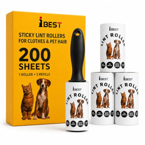 iBest UK Fusselrollen für Tierhaare, Kleidung, Teppich | 3x wiederverwendbare Nachfüllpackungen (200 Blatt) - Schwarz - Manuell - Kunststein - Lint Remover - Lintbürste