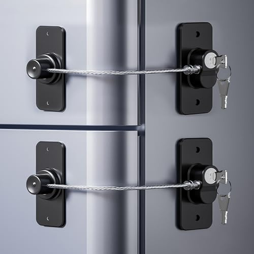 KIZZHISI Fridge Lock (2 Pack),Refrigerator Lock with Keys,for Fridge, Cabinet Locks, Drawers, Dishwasher, Toilet and Child Safety Cabinet Locks, Traceless Adhesive No Drilling (Black), 1, AQS2-01