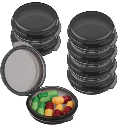 WLLHYF 5 Packs Mini Pill Case Small Pill Organizer Box Portable Vitamin Holder Travel Pill Container for Pocket Purse Pills Storage Box to Hold Medicine Cod Liver Oil (5 Black)