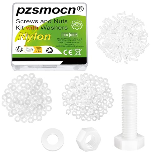 pzsmocn 300 Pièces/100 Ensembles M4*15 mm en Plastique Nylon Blanc M4 Vis | Hexagonales Rondelle Assemblage, Externes Isolante Électronique, Écrou Taille Câble, Combinaison Standard, Kit Bricolage