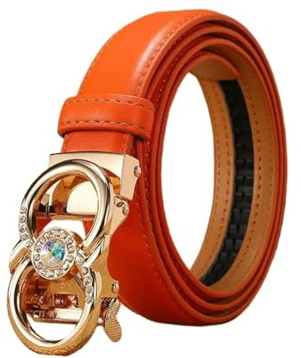 YIMAIWLX gürtel damen Gürtel Frauen Luxuskleid Kuhläden Leder Automatische Schnalle Frauengürtel-c-orange-100 Cm