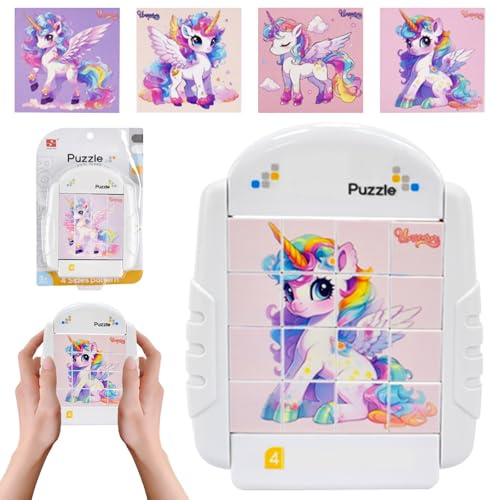 16 Teile Drehbares Puzzle 3D Puzzle Schiebepuzzle Puzzle Knobelspiele | Reisespiele Kinder Drehbares Puzzle Kinder Puzzle für ab 2 3 4 Jahre Jungen Mädchen Geschenk (Einhorn)
