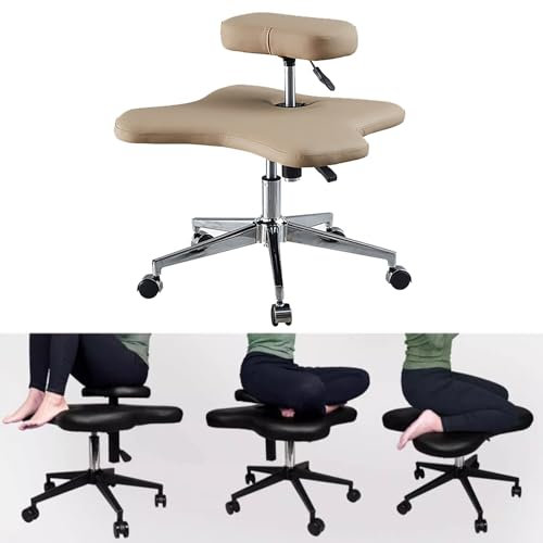 LULUMAIC Ergonomischer Kniestuhl, Stuhl mit gekreuzten Beinen, Meditationsstuhl mit Rollen, reduziert Rücken- und Nackenbelastung, für Zuhause und Büro (Hellbraun, Einheitsgröße)