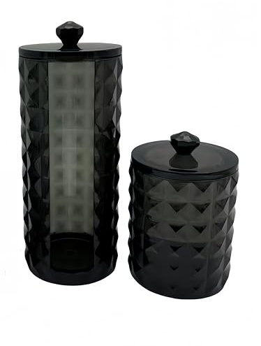 PUTOAHAO 2 dispenser per tamponi di cotone, contenitore per batuffolo di cotone, contenitore per batuffolo di cotone, per tavolo da toeletta, bagno, camera da letto (ad esempio, nero, B)